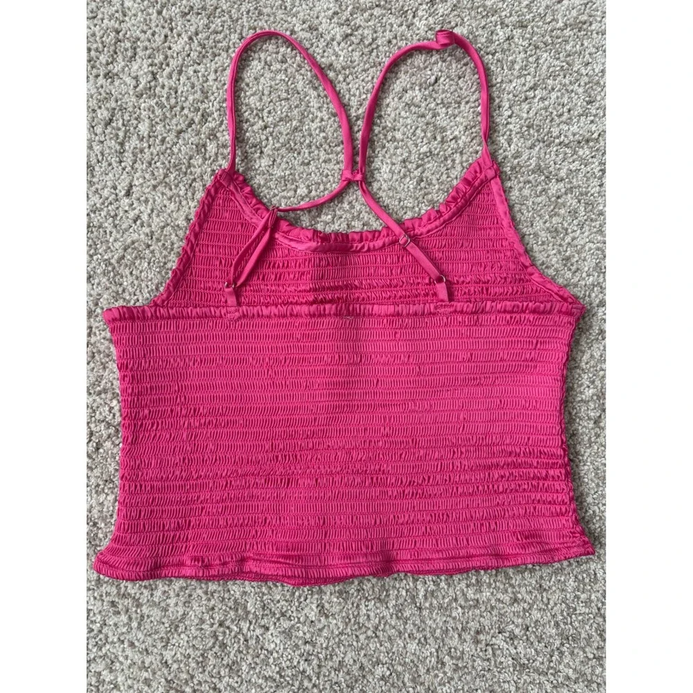 Intimately Free People Coquette Smocked Cami Top Magenta Pink Strappy Ruffle M